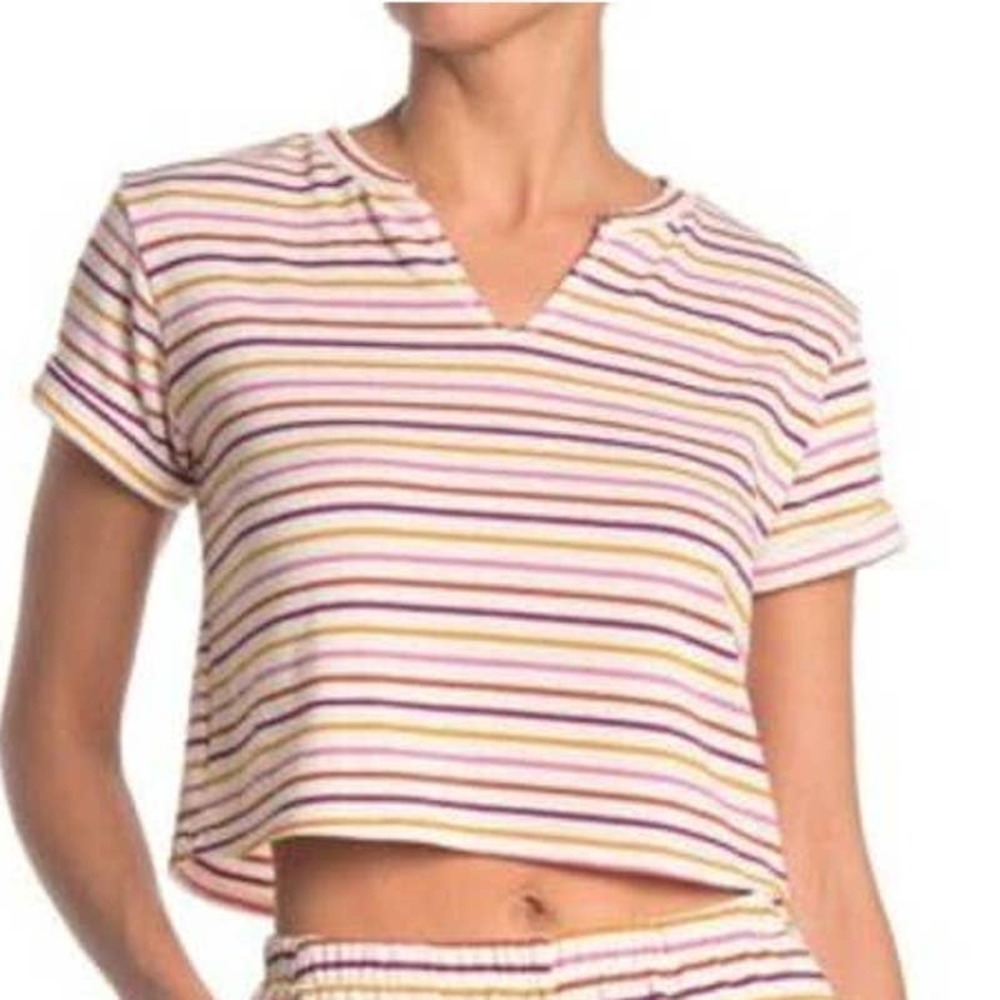 Lush Terry Striped Crop Top T-Shirt Short Sleeve  SZ M